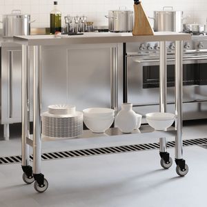 Tavolo da lavoro cucina commerciale con ruote 43.3 \ "x11.8 \" x33.5 \ "fabbricazione in acciaio inox - Product Image 3