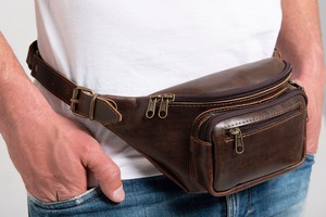 Riñonera de cuero delgada con múltiples bolsillos para correr al aire libre y viajar, resistente al agua y al viento. - Product Image 2