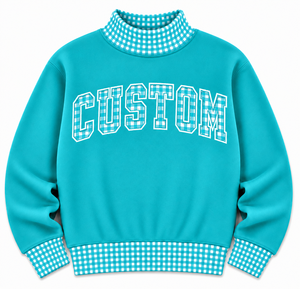 เสื้อสเวตเชิ้ตผู้หญิงทรงหลวม สีฟ้าอมเขียว คอเต่า ปรับแต่งสีและขนาดได้ ปักลายด้านหน้า สไตล์หลวมๆ เนื้อผ้าถักน้ำหนักเบา - Product Image 1