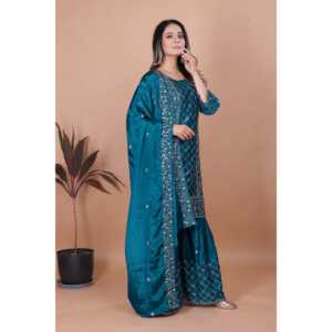 Traje Sharara de Algodón Chinon de Diseño para Fiestas, Bordado con Lentejuelas, Salwar Kameez - Product Image 5