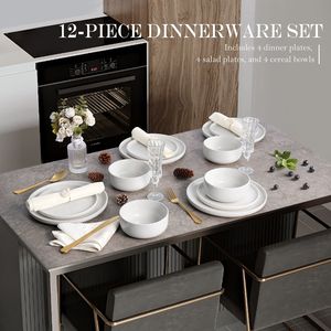 Set di Stoviglie in Ceramica Maculata da 12 Pezzi per 4 Persone, Piatti e Ciotole, Adatti a Microonde e Lavastoviglie - Product Image 2