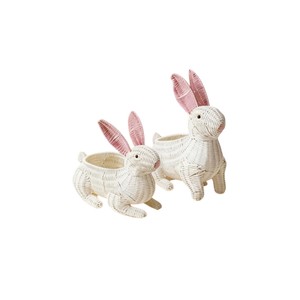 Cartoon <b>White</b> Bunny Rattan <b>Storage</b> <b>Basket</b> Tabletop Coin Candy Key <b>Storage</b> Holder Baby Nursery Playroom Decoration Pot - Product Image 4