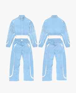 Women Tracksuit 2 Piece <b>Trouser</b> and Boxy Jacket 100% Nylon Inside Mesh Reflective Lines Baggy style Windbreaker Tracksuit - Product Image 2