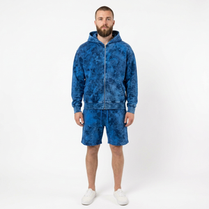 Conjunto de Sudadera con Capucha y Pantalones Cortos Personalizados para Hombre, de Algodón y Felpa, Estilo Urbano de Dos Piezas con Diseño de Pedrería, Cintura Elástica y Detalle de Logotipo - Product Image 6