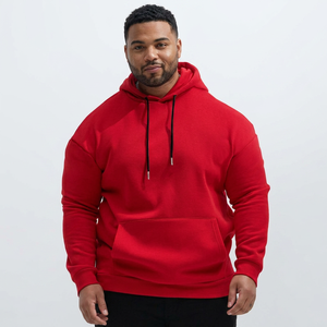Sudadera con Capucha Oversize Roja para Hombre, Color Sólido, Informal, de Forro Polar, con Bolsillos, para Otoño, Corte Holgado, 100% Algodón - Product Image 1