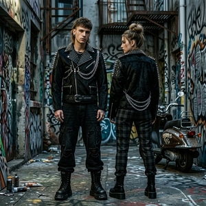 Veste en cuir pour homme personnalisée, style punk rock, cloutée, avec pointes, en cuir de vachette à poils, manteau moto en fourrure de vache, vente en gros, fabricant - Product Image 5