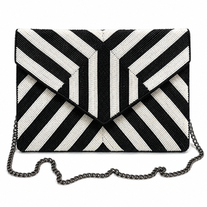 Luxury Handmade <b>Black</b> White Geometric Glass Beaded Clutch Evening <b>Bag</b> Designer Envelope Chain Purse Women Party Clutch OEM ODM W - Product Image 2