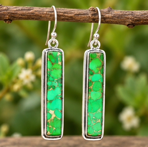 Pendientes Colgantes de Cobre Púrpura, Turquesa y Plata para Mujer, Pendientes de Gota Verdes, Estilo Boho Suroeste, Joyería de Moda al por Mayor - Product Image 1