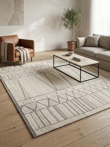 Alfombra Moderna Hecha a Mano con Diseño Tribal |   Alfombra de Lana Geométrica Contemporánea para Sala de Estar, Dormitorio e Interiores de Hotel - Product Image 3