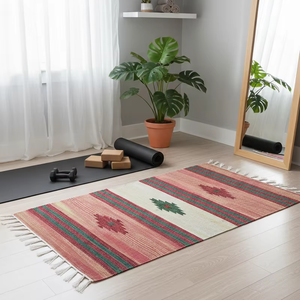 Tapis et ensembles de tapis modernes lavables faits à la main en coton pelucheux, réversibles et pliables, à motifs floraux, pour la maison, la chambre, le salon et les voyages - Product Image 1