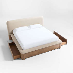 Nordic Modern Solid Wood Platform <b>Bed</b> with Side Storage Drawers Soft Boucle Upholstered Headboard <b>Queen</b> King <b>Size</b> - Product Image 5
