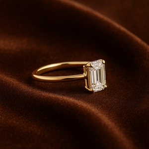 Elegante Anillo de Compromiso con Diamante Cultivado en Laboratorio de Corte Esmeralda de 1.00 CT, Oro Amarillo Sólido de 14K, Engaste de Garras y Barra, Joyería para Bodas y Fiestas, IGI - Product Image 6