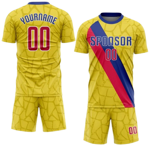 Ensemble de maillots de football personnalisés sublimés, imprimé géométrique jaune, manches courtes, uniforme de football unisexe pour adultes, numéros d'équipe 00 - Product Image 1