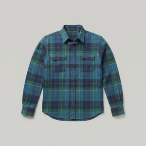Chemise en flanelle à carreaux pour homme, manches longues, col rabattu, coupe classique, automne, 100% coton, respirante, motif tissé - Product Image 1