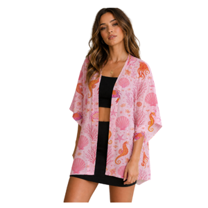 Conjunto Casual de Verano Boho con Estampado de Conchas, Cuello en V, Manga Murciélago, Cintura Elástica y Corte Holgado para Mujer - Product Image 3
