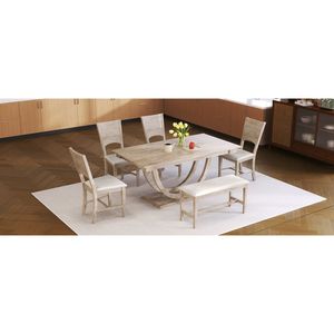 TOPMAX Set da Pranzo Moderno in 6 Pezzi, Tavolo da Cucina Semicircolare in Legno con Panca Lunga e 4 Sedie da Pranzo, Colore Naturale - Product Image 5