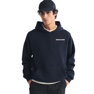 Custom <b>Mens</b> <b>Navy</b> Pullover Hoodie Minimal Chest Logo Premium Streetwear OEM Private Label Apparel Manufacturer Wholesale Supplier - Product Image 4