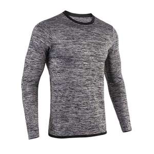 Camiseta de Punto de Manga Larga con Cuello Redondo para Hombre, Color Azul Sólido, Secado Rápido, Corte Ajustado, Estilo Deportivo - Product Image 2