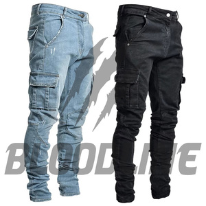 Pantalones Cargo de Mezclilla Lavada a la Piedra para Hombre BLOODLINE, Corte Slim Fit, Cintura Media, Color Sólido, Estilo Utilitario, Jeans de Algodón para Otoño, Calidad Premium - Product Image 5