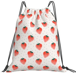 Custom Strawberry Print <b>Drawstring</b> <b>Backpack</b> Cute Fashion Gym Sack Bag Lightweight Polyester String <b>Backpack</b> Custom - Product Image 1