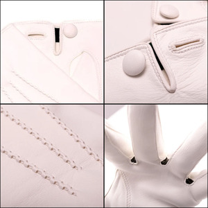 Gants thermiques élégants et doux en peau de mouton blanche écologique pour femme, à doigts complets, classiques, avec bouton-pression, pour le sport et les occasions formelles - Product Image 6
