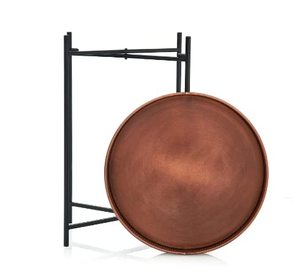 Table d'appoint ronde moderne avec plateau surélevé et base croisée en métal noir, table d'appoint artisanale pour salon, chambre, canapé, café - Product Image 3