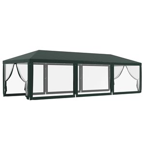 "28FT X 10FT Steel Frame Party <b>Tent</b> <b>Canopy</b> with 8 Removable Mesh Sidewalls & Green Cover for Outdoor Events & Weddings" - Product Image 1