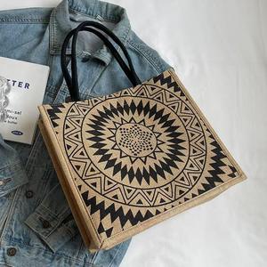 Bolsa de compras de yute hecha a mano con asas de cuerda de algodón duraderas - Product Image 3