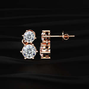Boucles d'oreilles clous en moissanite taille ronde double pierre 6 TCW, couleur incolore VVS, or 14K, deux pierres solitaires, fermoir à vis, bijoux faits main, cadeau - Product Image 3