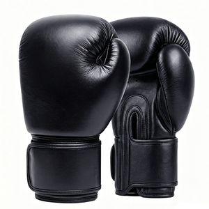 Gants de boxe en cuir noir à doigts entiers avec fermeture à lacets, sangle de poignet réglable, logo personnalisable, équipement d'entraînement pour adultes - Product Image 1