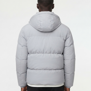 Veste matelassée à capuche gris clair pour homme, impression par transfert thermique du logo personnalisé, épaisse, zippée, pour l'hiver 2026 – Grande Vente - Product Image 6