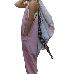 High Quality Women's Pink Sleeveless V-Neck <b>Jumpsuit</b> <b>With</b> Side <b>Pockets</b> Loose Fit Full Length Casual Summer Wear Tracksuit - Product Image 4