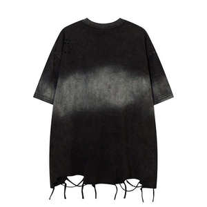 Camiseta Personalizada para Hombre, Negra, Estilo Desgastado, Manga Corta, Cuello Redondo, 100% Algodón, Estilo Punk, Tela de Lona, Corte Holgado, Impresión Digital, Envío Rápido - Product Image 2