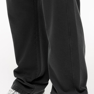 Men's Black Cotton Jogger Pants Elastic Waist Straight Leg Casual Sweatpants With Side Pockets Breathable Midweight Autumn Wear - Product Image 3