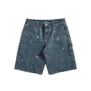 Shorts en jean pour hommes de haute qualité, style streetwear, 100% coton, respirants, coupe slim, avec strass - Product Image 1
