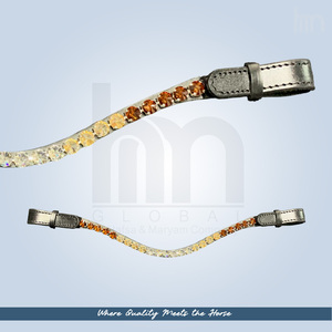 Diadema de Cuero Curvada con Ondas de Diamantes de Imitación en Degradado Marrón Dorado, Accesorios de Doma para Caballos con Brillo Champán HMGLOBAL - Product Image 3