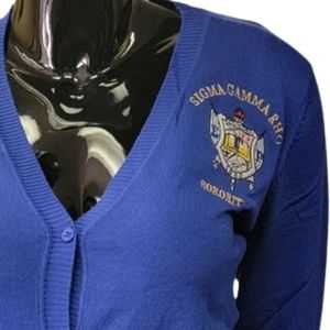 เสื้อคาร์ดิแกน Sigma Gamma Rho สีน้ำเงินรอยัลและสีทอง ปักลายตัวอักษรกรีกแบบกำหนดเอง เสื้อแจ็คเก็ตสเวตเตอร์ปักลายสำหรับชมรมนักศึกษา แฟชั่นวิทยาลัย - Product Image 5