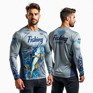 Fishing Long Sleeve Shirt Unisex UPF 50 Waterproof Breathable Anti-Uv Sublimation Print Blue Fish Pattern Plus Size Quick Dry - Product Image 1