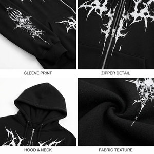 Survêtement gothique à capuche 2027 – Imprimé noir et blanc, fermeture éclair sur le devant, coupe ample, tenue décontractée d'hiver, taille adulte - Product Image 6