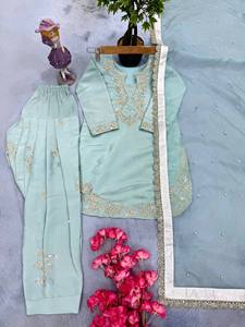 Conjunto Kurti Palazzo para Niñas con Bordado Azul Cielo y Dupatta – Vestido Étnico de Diseño para Fiestas - Product Image 4