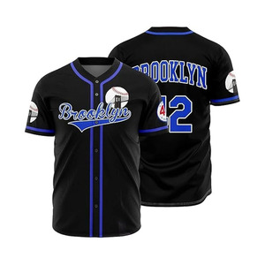 Maillot de baseball boutonné bleu pour homme, taille 42, style années 90, hip-hop, chemises de baseball brodées - Product Image 1