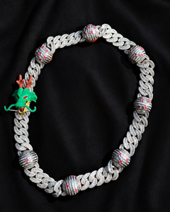 Cadena cubana de eslabones de plata de ley S925 con incrustaciones de moissanita talla baguette, esmaltada con diseño de dibujos animados, estilo hip hop, personalizada al por mayor para hombre - Product Image 1