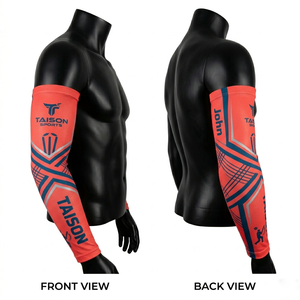 Manguitos de Cricket para Hombre, 180 GSM, Tela Elástica de Poliéster y Spandex, Diseño de Paneles Naranja y Gris, Transpirables, Sublimación, Logotipo Personalizado - Product Image 2