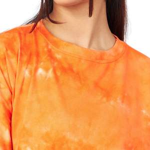 Nouveau T-shirt court en coton tie-dye orange pour femme, coupe oversize, décontracté, manches courtes, été, logo personnalisé, vente en gros OEM - Product Image 5