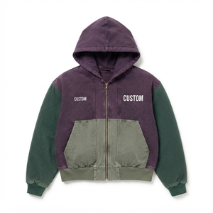 ODM Print Custom Logo Heavyweight Color Block Hoodies Vintage Washed Full <b>Zip</b> Cotton Oversized Streetwear Private Label Factory - Product Image 3