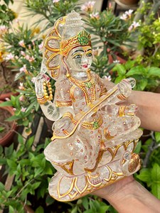 Estatua de Saraswati de Cristal de Cuarzo Transparente, Tallada y Pintada a Mano, Ídolo de la Diosa Hindú, Decoración Espiritual para el Hogar, Venta al por Mayor - Product Image 2