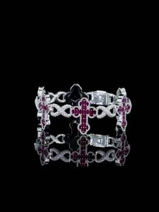 Luxury 925 Silver Cross Bracelet With Ruby Channel Setting Rhodium Plated Chain Link Design - Product Image 2