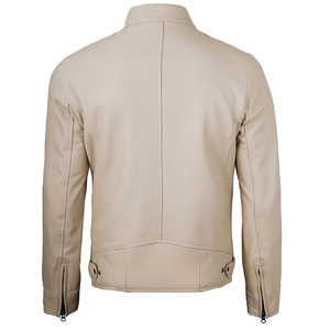 Blouson Moto en Cuir PU Beige pour Homme, Col Montant, Coupe Slim, Hiver, Respirant sur le Devant - Product Image 2