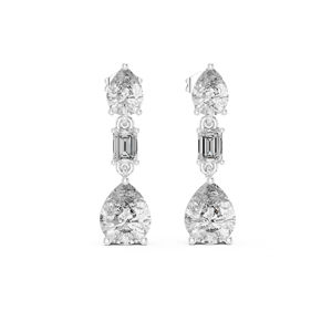 Pendientes de Oro Blanco de 14K con Diamantes Cultivados en Laboratorio en Forma de Pera y Esmeralda para Mujer |   Ropa de Oficina |   Diamante Cultivado Nuevo - Product Image 1