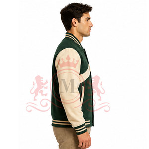 Top Collection Green Cream Letterman Jacket Classic <b>Button</b> Front Comfortable Fit Casual Wear - Product Image 2